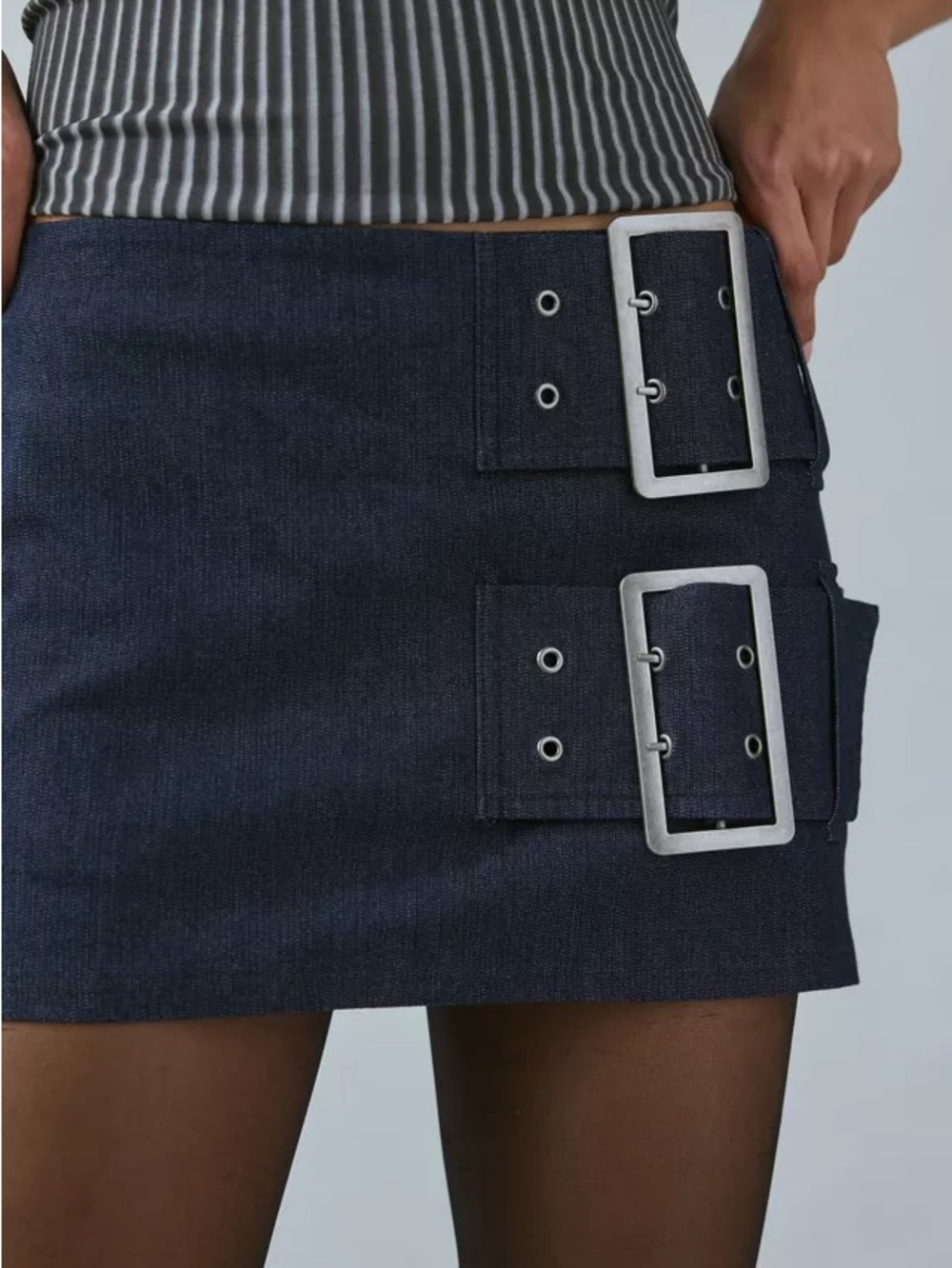 Silence + Noise Urban Outfitters Sophia Dark Wash Double Buckle Micro Skort Y2K
